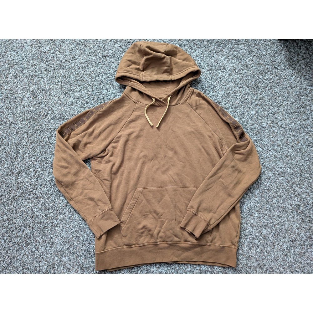 Nike Essential Fleece Hoodie Pullover Womens Large Wow Cacao Brown Sleeve Stripe